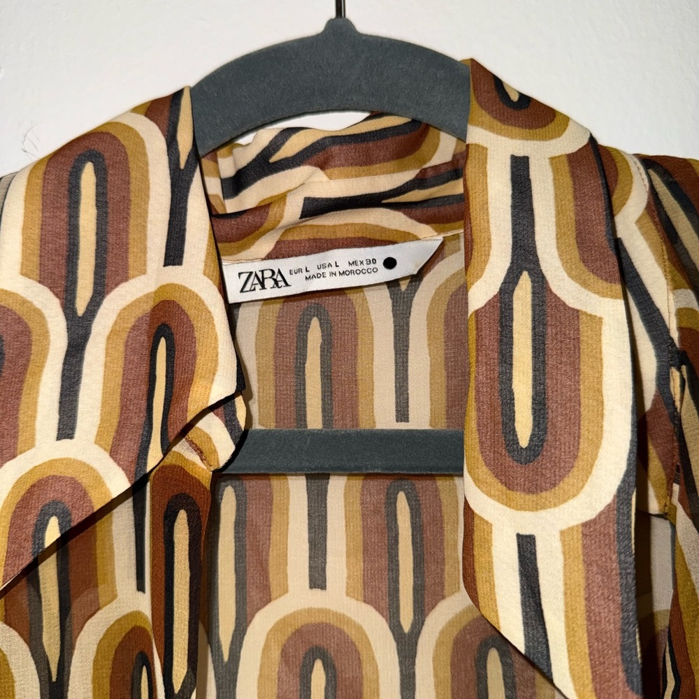 2 piece Zara Brown Patterned Women's Top and Pants Set - Picture 5 of 6